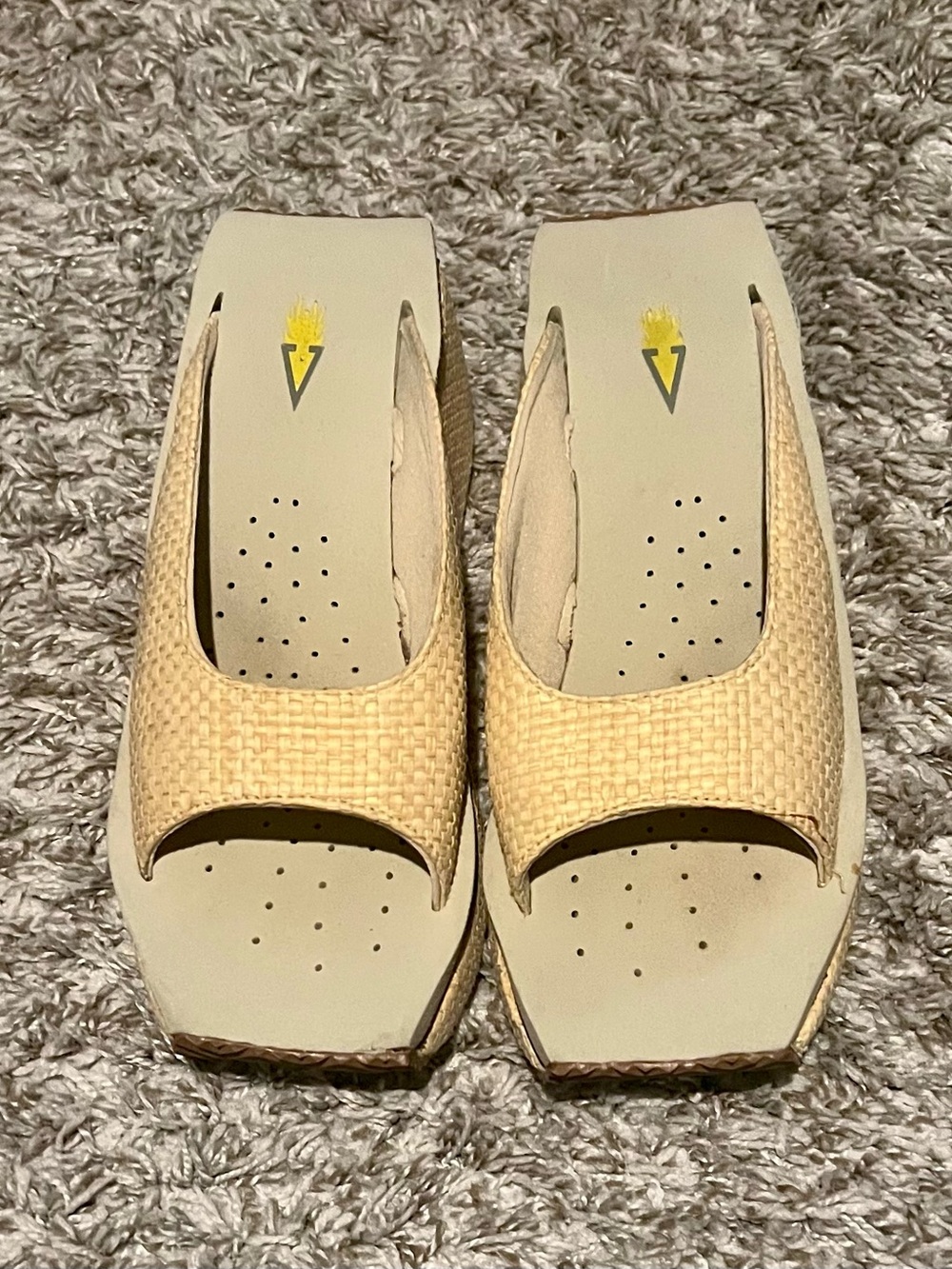 platform wedge slide sandals.